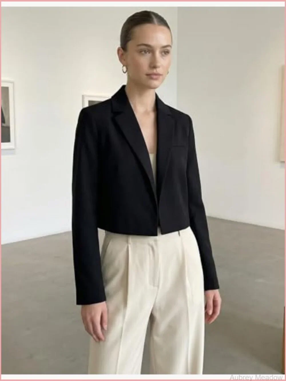 Casual Open Front Cropped Blazer Jacket Long Sleeve Notch Lapel Women
